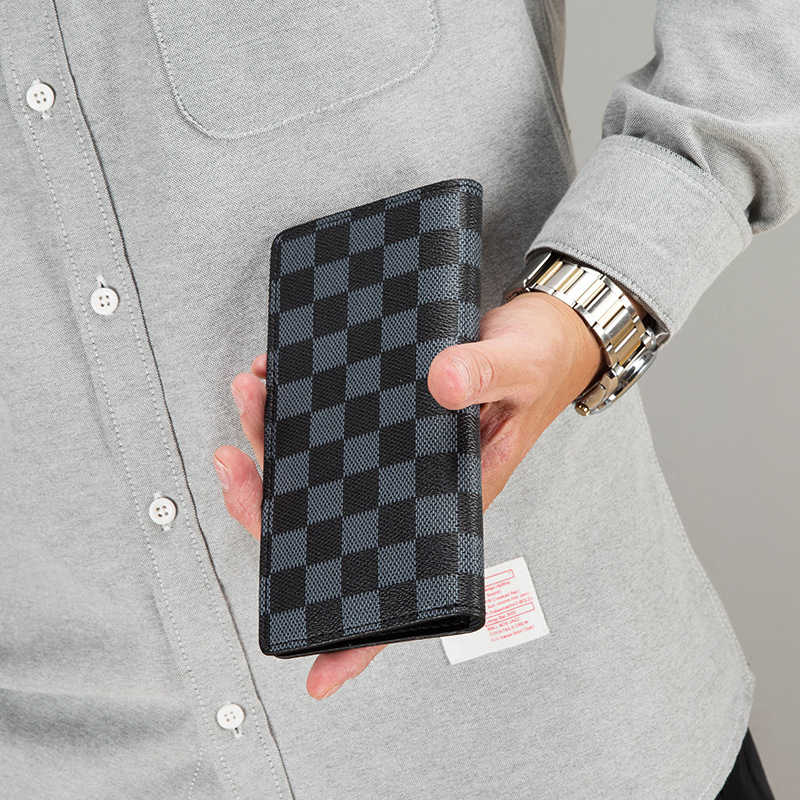 Portofel masculin lung din piele PU, model 3058, imprimeu geometric, brand BAZU, căptușeală din piele