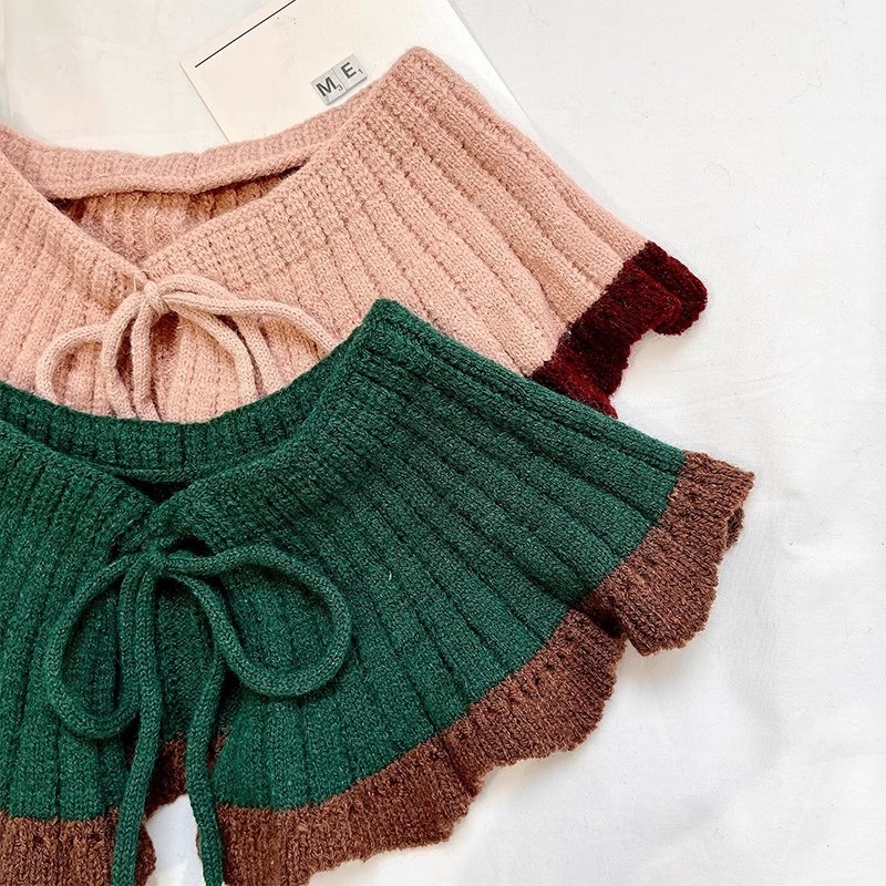 Ženski vuneni šal s naborom oko vrata i lažnim ovratnikom, jednobojan, jednostavno pleteni, tie-dye, topao šal za jesen-zimu-proljeće
