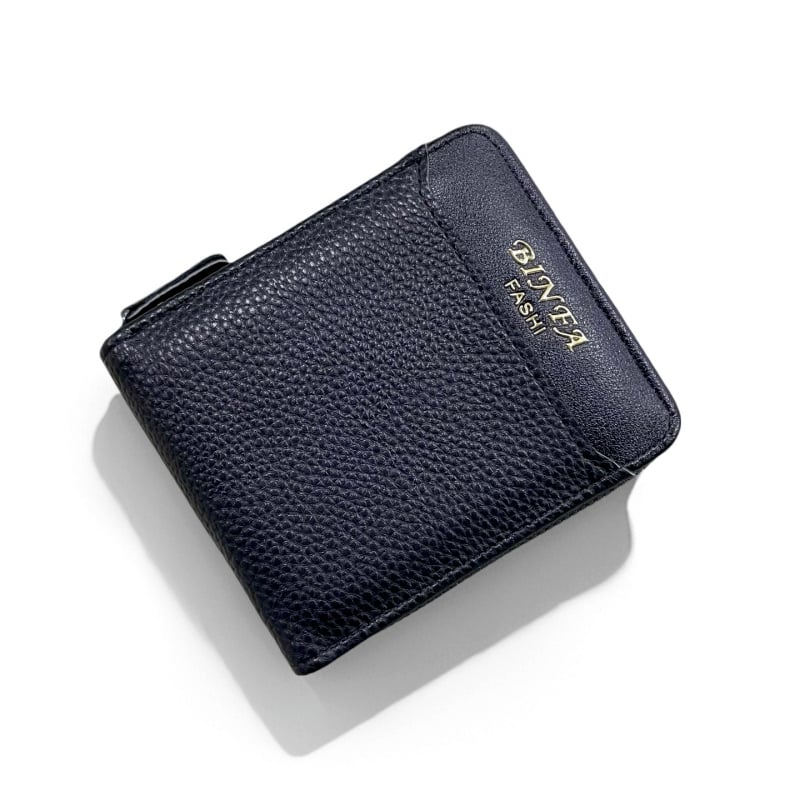 Portofel pentru bărbați din PU, scurt, pliabil, cu două pliuri, stil internațional, căptușeală din poliester