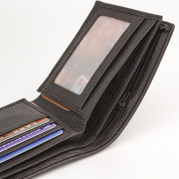 Portofel pentru bărbați din piele naturală, culoare solidă, cu mai multe compartimente pentru carduri și fereastră pentru ID