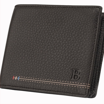 Portofel pentru bărbați din piele naturală, culoare solidă, cu mai multe compartimente pentru carduri și fereastră pentru ID