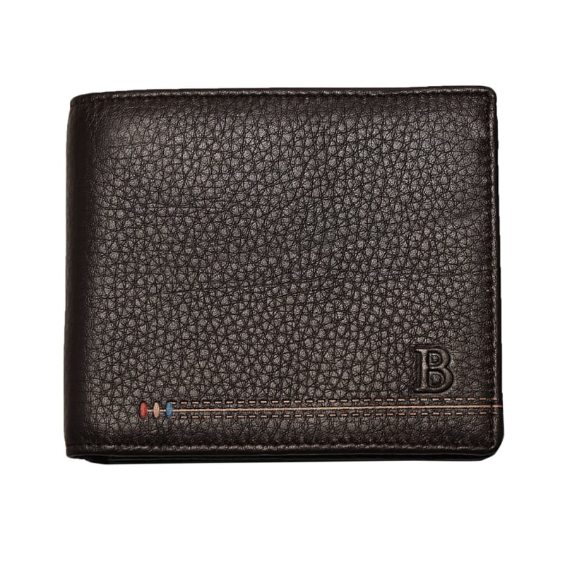 Portofel pentru bărbați din piele naturală, culoare solidă, cu mai multe compartimente pentru carduri și fereastră pentru ID