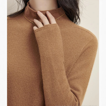 Кашмирен пуловер, полу висока яка, свободен силует, дълги ръкави (95% кашмир, пуловер)