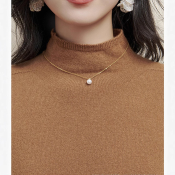 Кашмирен пуловер, полу висока яка, свободен силует, дълги ръкави (95% кашмир, пуловер)