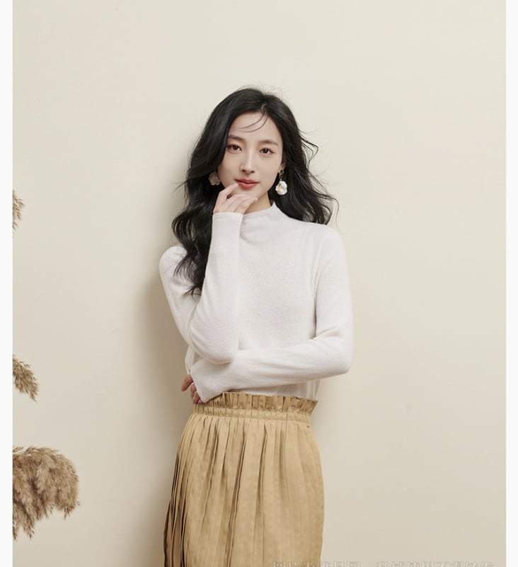 Кашмирен пуловер, полу висока яка, свободен силует, дълги ръкави (95% кашмир, пуловер)