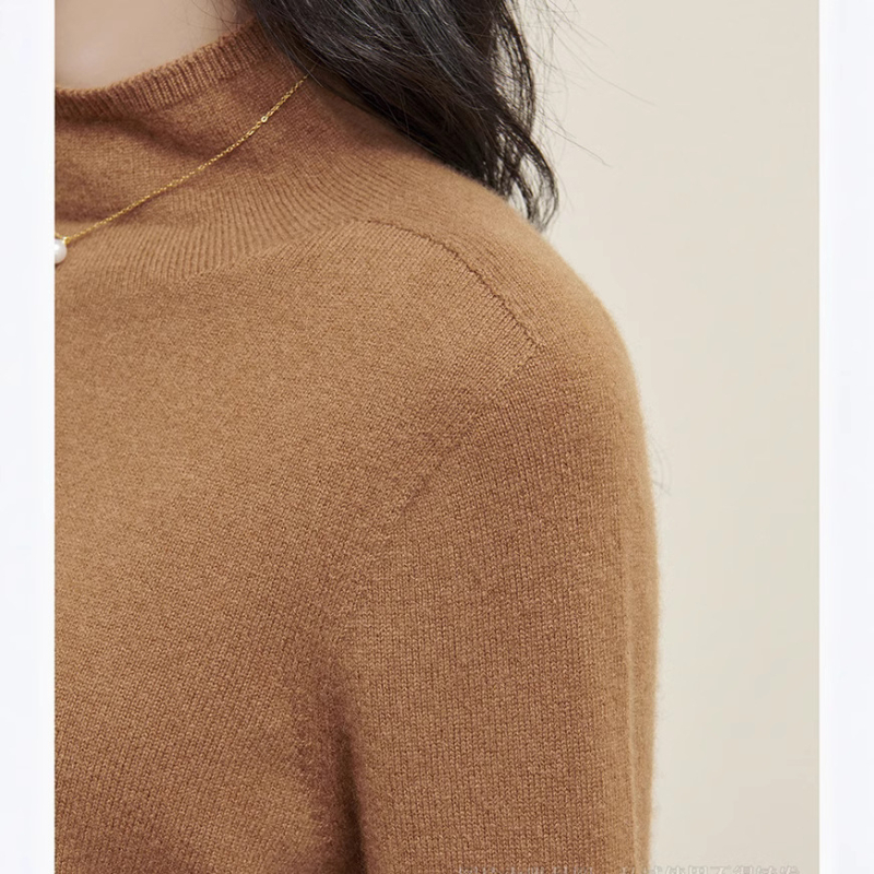 Кашмирен пуловер, полу висока яка, свободен силует, дълги ръкави (95% кашмир, пуловер)