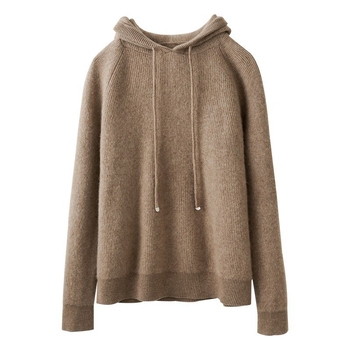 Γυναικείο πλεκτό φούτερ με κουκούλα, παχιά μείξη μαλλιού και κασμίρ, 3D μοτίβο, χαλαρή γραμμή, στρογγυλός λαιμός