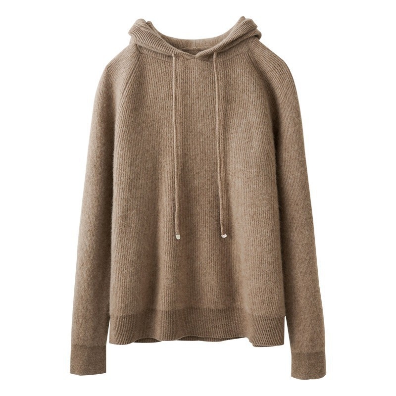 Γυναικείο πλεκτό φούτερ με κουκούλα, παχιά μείξη μαλλιού και κασμίρ, 3D μοτίβο, χαλαρή γραμμή, στρογγυλός λαιμός