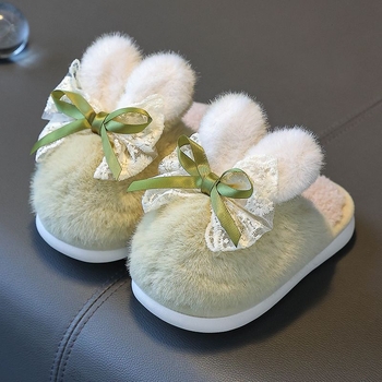 Dječje plišane papuče za unutarnju upotrebu, unisex, zima, protuklizna PVC potplat, uzorak mašna, korejskog stila