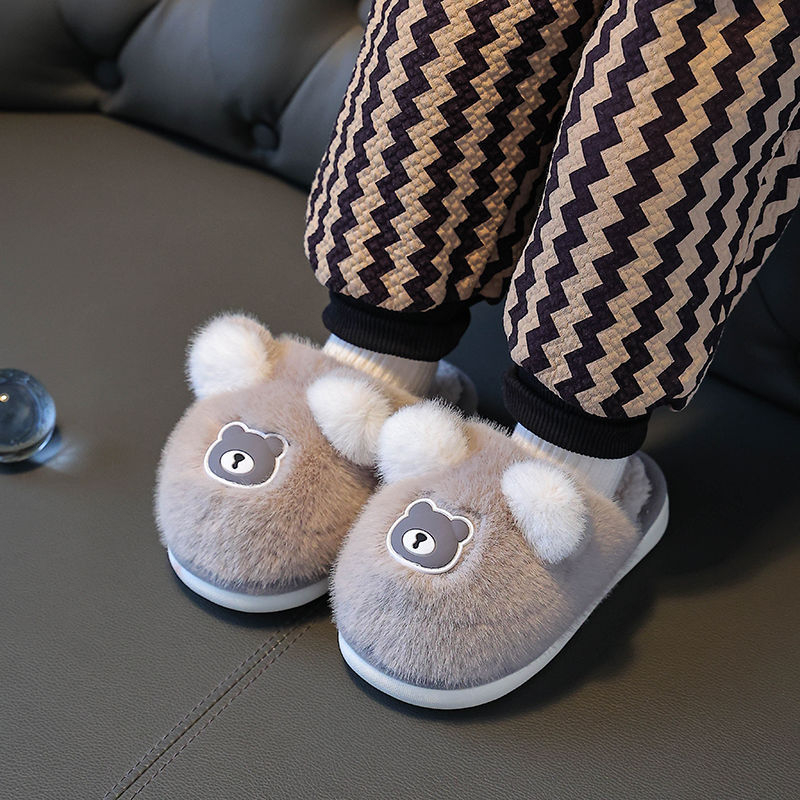 Dječje plišane papuče za unutarnju upotrebu, unisex, zima, protuklizna PVC potplat, uzorak mašna, korejskog stila