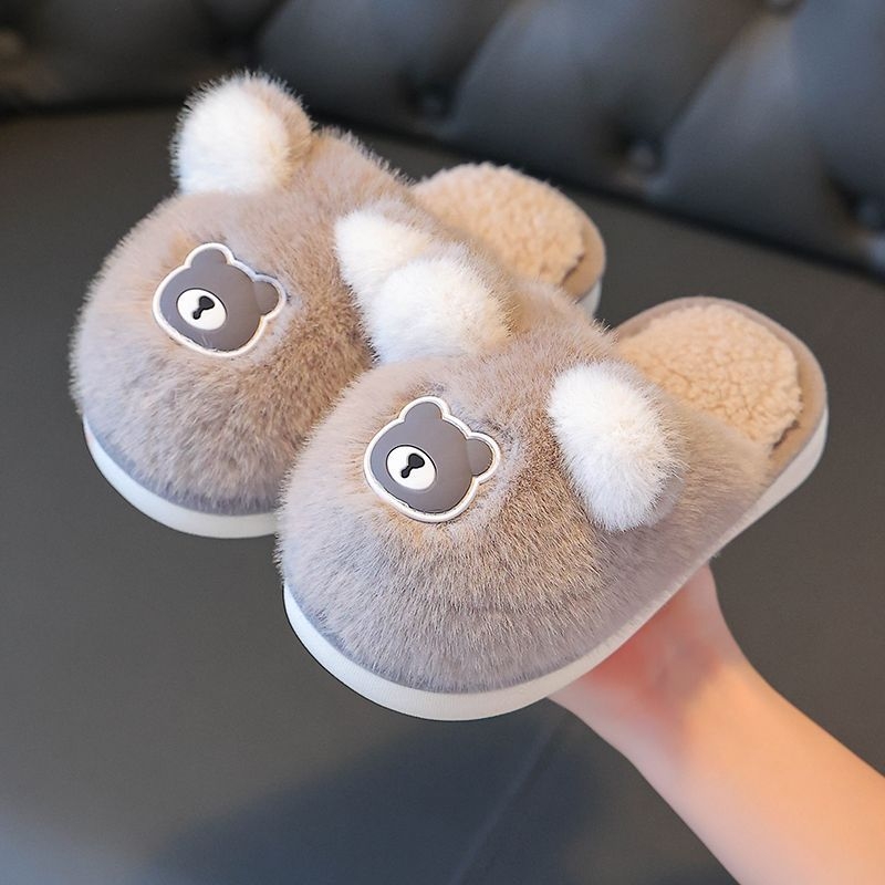 Dječje plišane papuče za unutarnju upotrebu, unisex, zima, protuklizna PVC potplat, uzorak mašna, korejskog stila