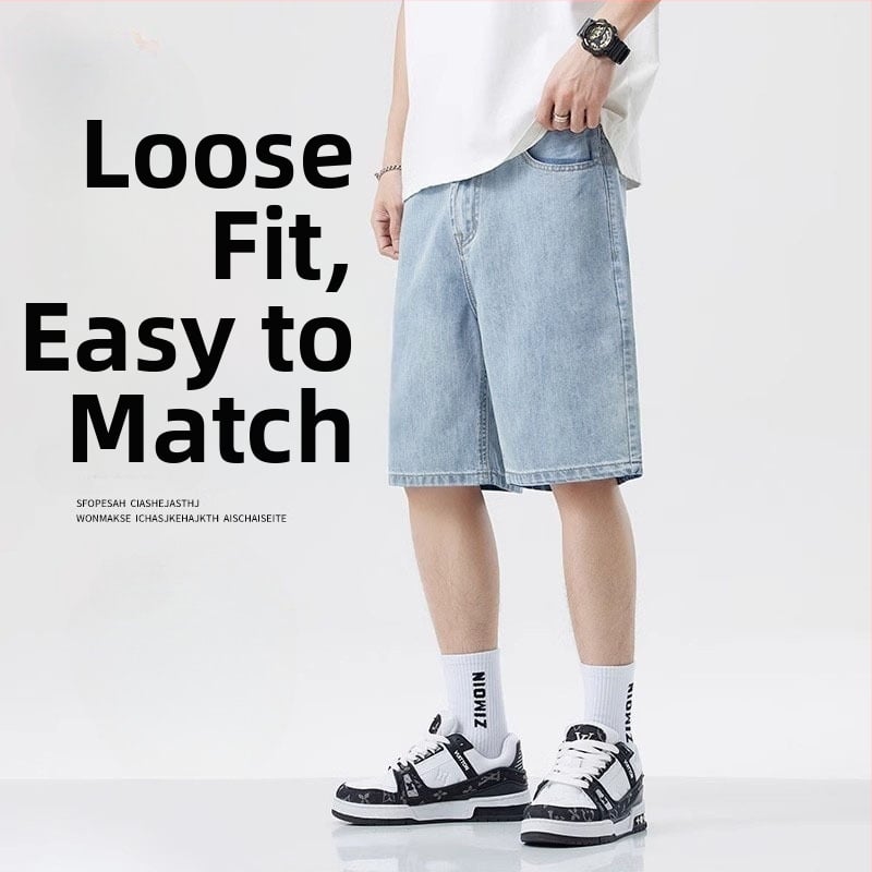 Pánske ĺahké džínové šortky, rovnobežný strih, stredná výška pásu, dĺžka piatich štvrtín, mikroelastické, 100% polyester