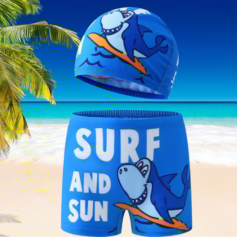 Детски плувни къси панталони за момчета с шапка – полиестер 85%, подплата полиестер 92%, тегло 200 г