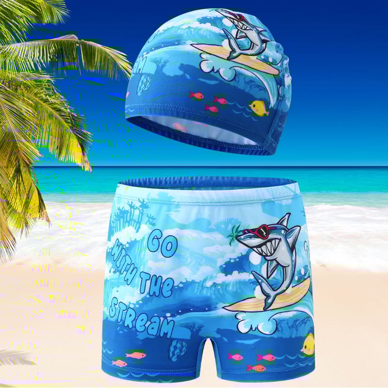 Детски плувни къси панталони за момчета с шапка – полиестер 85%, подплата полиестер 92%, тегло 200 г