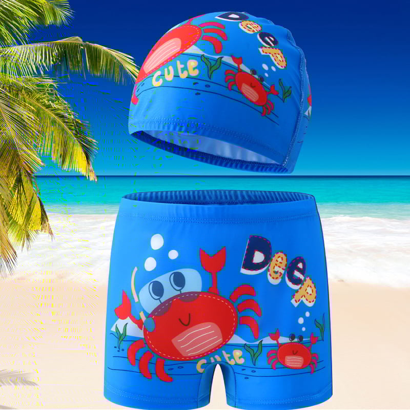 Детски плувни къси панталони за момчета с шапка – полиестер 85%, подплата полиестер 92%, тегло 200 г