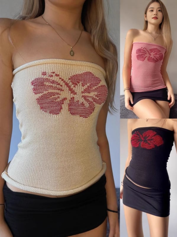 Без презрамки потник от полиестер със геометричен принт, тесен силует