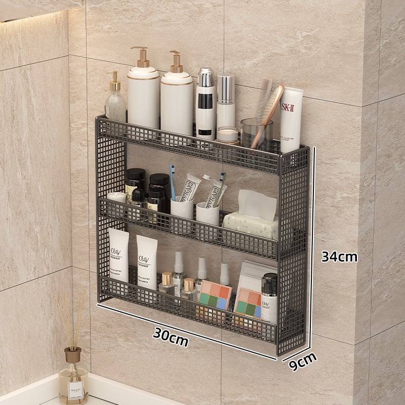 Raft de baie montat pe perete, din metal, 2 etaje, finisaj vopsire la cuptor, certificat CE UE