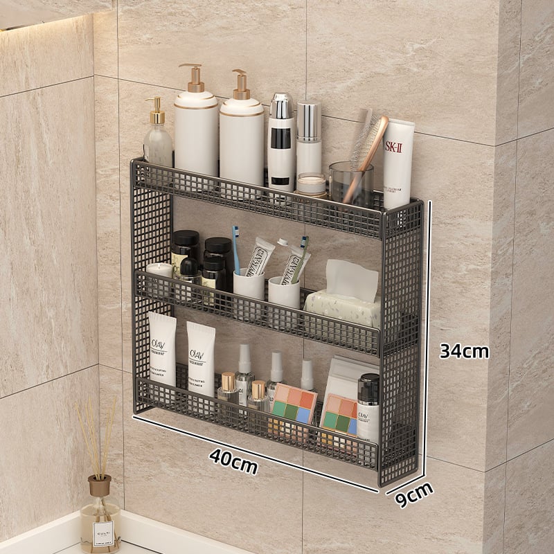 Raft de baie montat pe perete, din metal, 2 etaje, finisaj vopsire la cuptor, certificat CE UE