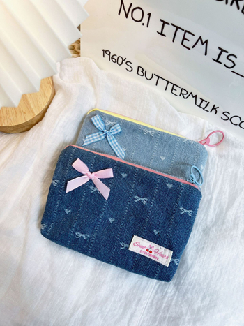 Denim masni mintás érme- és kozmetikai táska — ultra könnyű, hordozható, vászon béléssel, mindennapi használatra