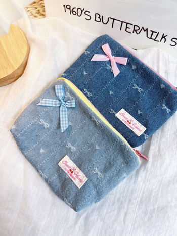 Denim masni mintás érme- és kozmetikai táska — ultra könnyű, hordozható, vászon béléssel, mindennapi használatra