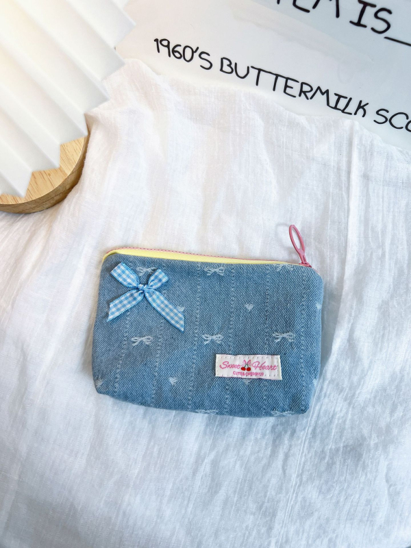 Denim masni mintás érme- és kozmetikai táska — ultra könnyű, hordozható, vászon béléssel, mindennapi használatra