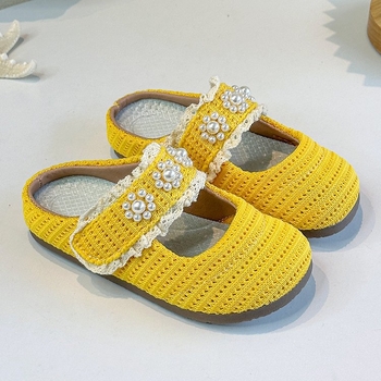 Djevojačke ljetne Mary Jane sandale, pleteni gornji dio od super vlakna, jednofarbni model, premazana površina, gumeni potplat