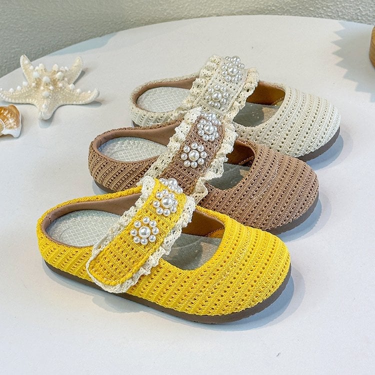 Djevojačke ljetne Mary Jane sandale, pleteni gornji dio od super vlakna, jednofarbni model, premazana površina, gumeni potplat
