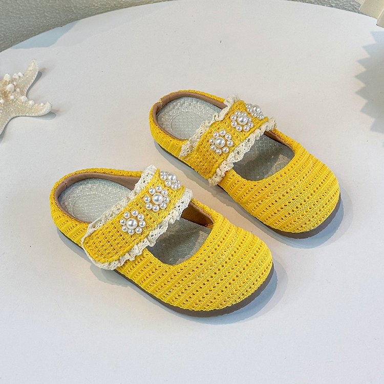 Djevojačke ljetne Mary Jane sandale, pleteni gornji dio od super vlakna, jednofarbni model, premazana površina, gumeni potplat