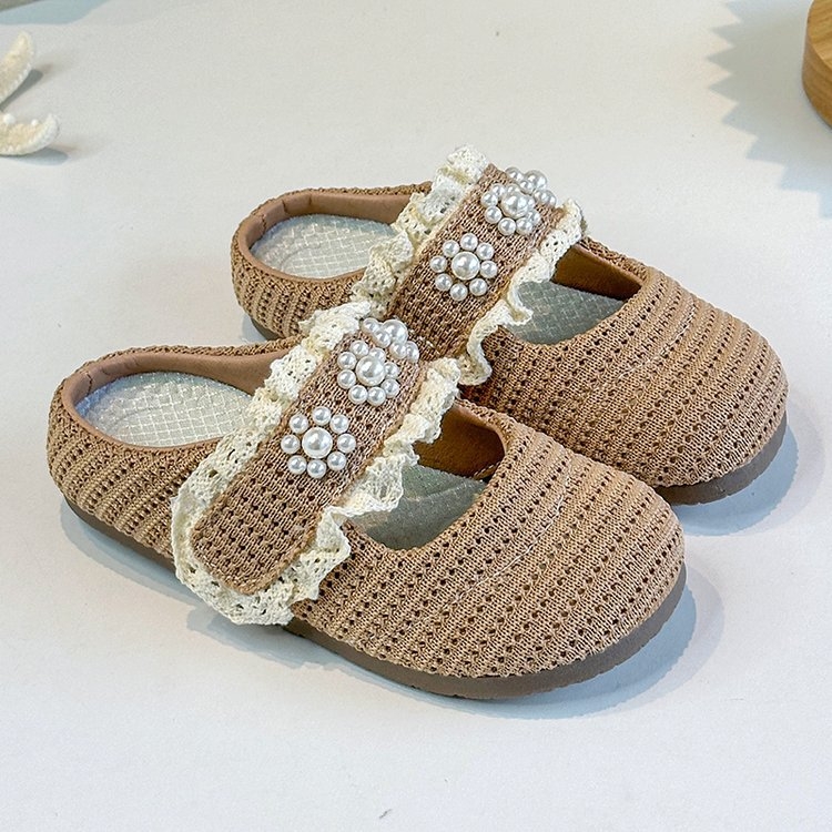 Djevojačke ljetne Mary Jane sandale, pleteni gornji dio od super vlakna, jednofarbni model, premazana površina, gumeni potplat