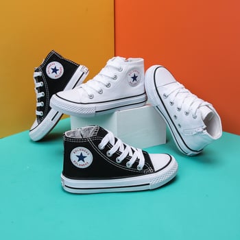 Adidași pentru copii, canvas înalt, talpă din cauciuc, branț din textile, respirabili, anti-derapare, închidere frontală cu bandă