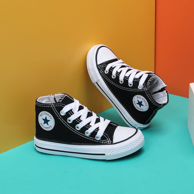 Adidași pentru copii, canvas înalt, talpă din cauciuc, branț din textile, respirabili, anti-derapare, închidere frontală cu bandă