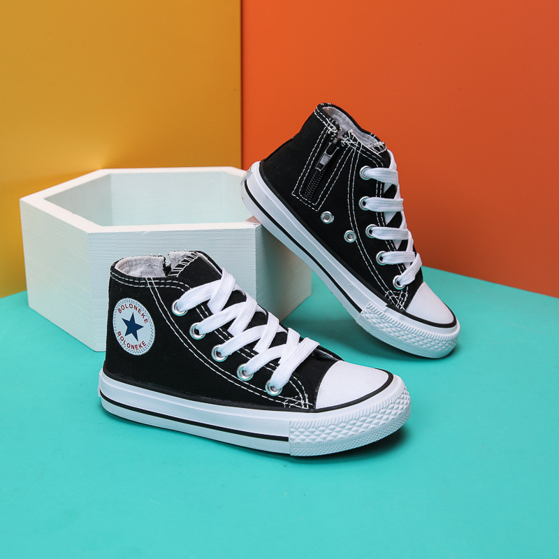 Adidași pentru copii, canvas înalt, talpă din cauciuc, branț din textile, respirabili, anti-derapare, închidere frontală cu bandă