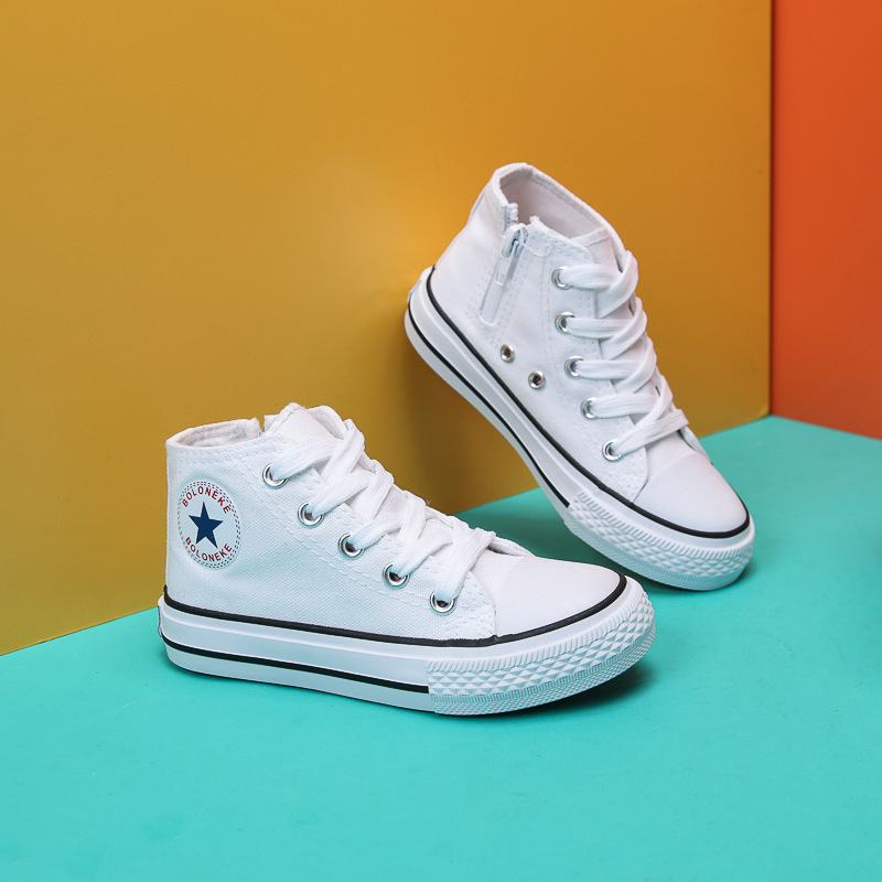 Adidași pentru copii, canvas înalt, talpă din cauciuc, branț din textile, respirabili, anti-derapare, închidere frontală cu bandă