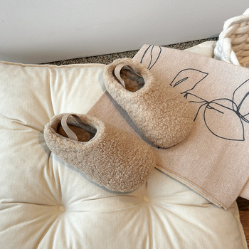 Dječje pamučne papuče s petom, plišasti gornji dio, gumena potplat, debele, s elastičnim remenom