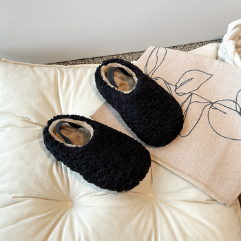 Dječje pamučne papuče s petom, plišasti gornji dio, gumena potplat, debele, s elastičnim remenom