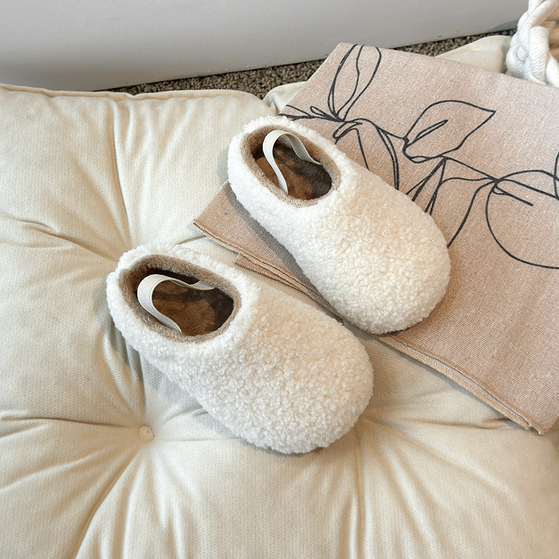 Dječje pamučne papuče s petom, plišasti gornji dio, gumena potplat, debele, s elastičnim remenom