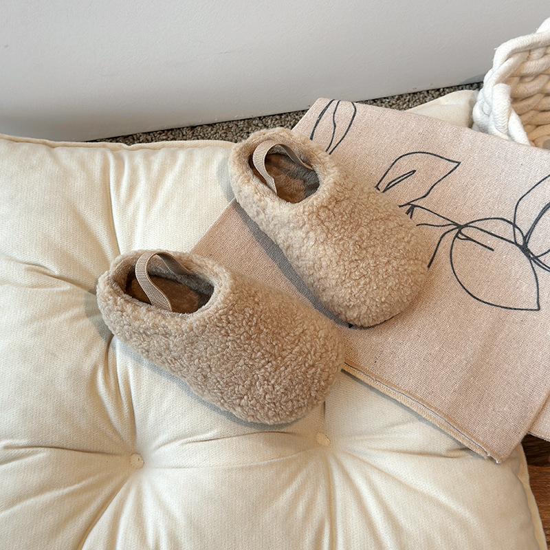 Dječje pamučne papuče s petom, plišasti gornji dio, gumena potplat, debele, s elastičnim remenom