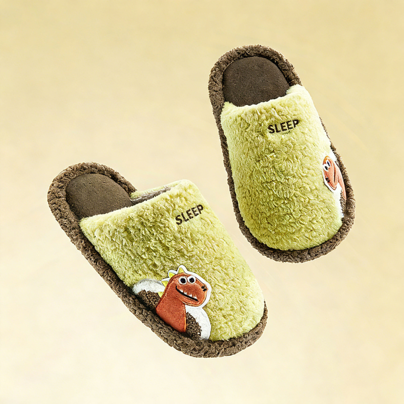 Papuci de copii din fleece, cu degete acoperite – unisex, model animal, talpă PVC, anti-derapare, călduroase, pentru 1–12 ani, Iarna 2025