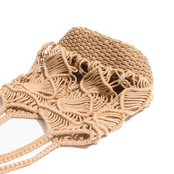 Torba za rameno, ručno pleteni pamuk, vertikalni kvadratni oblik, otvoreni gornji dio, džepovi za telefon/ID/kameru, podstava od platna