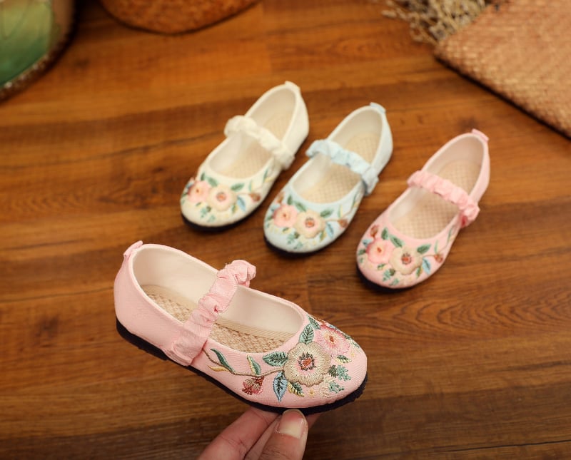 Dječje plesne cipele za djevojčice - ušiveni jacquard, gornji dio od pamuka, potplat od teleće tetive, retro stil, za moderan ples