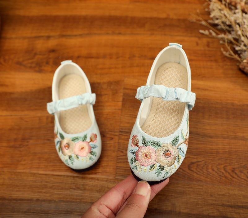 Dječje plesne cipele za djevojčice - ušiveni jacquard, gornji dio od pamuka, potplat od teleće tetive, retro stil, za moderan ples