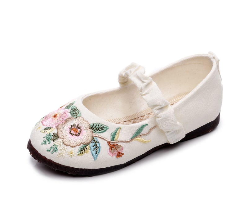 Dječje plesne cipele za djevojčice - ušiveni jacquard, gornji dio od pamuka, potplat od teleće tetive, retro stil, za moderan ples