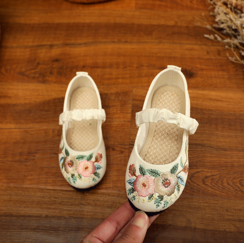 Dječje plesne cipele za djevojčice - ušiveni jacquard, gornji dio od pamuka, potplat od teleće tetive, retro stil, za moderan ples