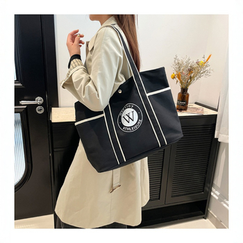 Geantă de canvas pentru femei, stil street fashion, formă orizontală pătrată, buzunare interioare pentru telefon și ID, buzunar laminat cu fermoar și căptușeală