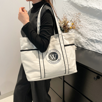 Geantă de canvas pentru femei, stil street fashion, formă orizontală pătrată, buzunare interioare pentru telefon și ID, buzunar laminat cu fermoar și căptușeală