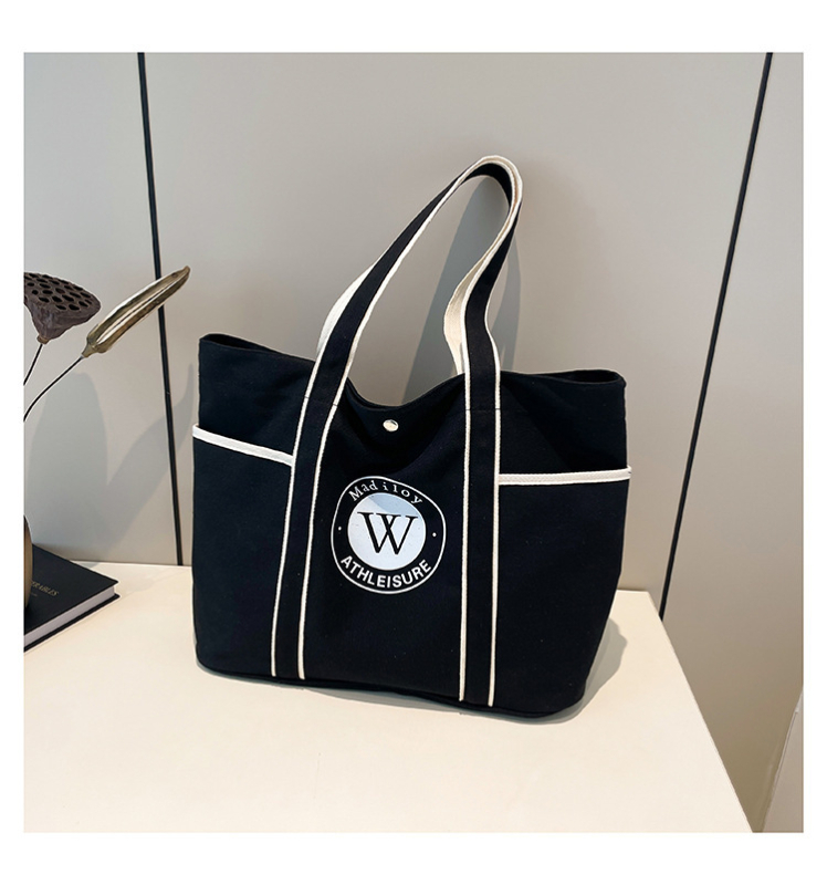 Geantă de canvas pentru femei, stil street fashion, formă orizontală pătrată, buzunare interioare pentru telefon și ID, buzunar laminat cu fermoar și căptușeală