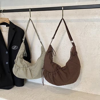 Geantă Tote din pânză, Dumpling pentru femei, capacitate mare, stil stradal, închidere cu fermoar, buzunar intern cu petic, căptușeală poliester, lansare toamnă 2025