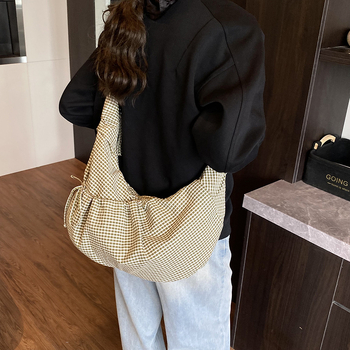 Geantă Tote din pânză, Dumpling pentru femei, capacitate mare, stil stradal, închidere cu fermoar, buzunar intern cu petic, căptușeală poliester, lansare toamnă 2025