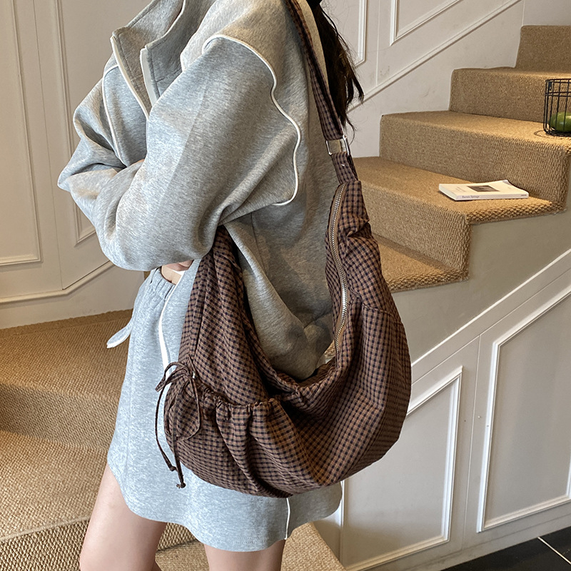 Geantă Tote din pânză, Dumpling pentru femei, capacitate mare, stil stradal, închidere cu fermoar, buzunar intern cu petic, căptușeală poliester, lansare toamnă 2025