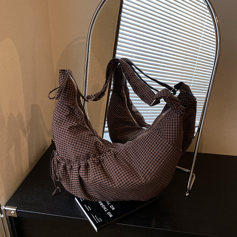 Geantă Tote din pânză, Dumpling pentru femei, capacitate mare, stil stradal, închidere cu fermoar, buzunar intern cu petic, căptușeală poliester, lansare toamnă 2025